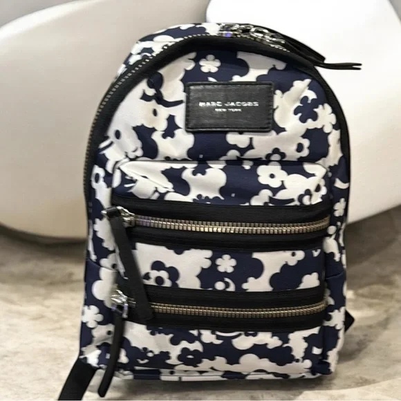 Marc Jacobs Navy White Floral Nylon Mini Biker Bag Backpack Gold Hardware Marc Jacobs Biker Mini Nylon Backpack Review - YouTube main image 4